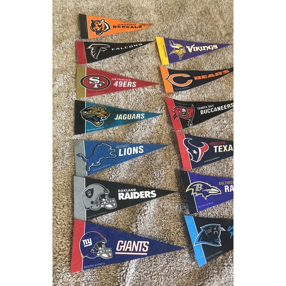 NFL Team Pennants Lot of 20 Rico Tag Express Miniature Football Flags Vintage - Picture 2 of 5